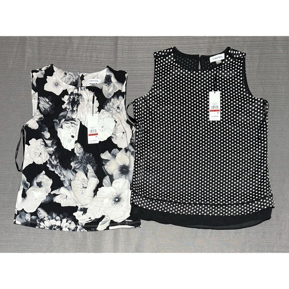 Calvin Klein Sleeveless Top Polka Dot Floral Women's XS Lightweight Lot Of 2 NWT - Picture 1 of 8
